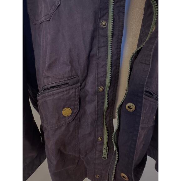 Vintage Orvis Chore Coat Jacket Size XL Denim Utility Hideaway Hood BLUE - Picture 4 of 7